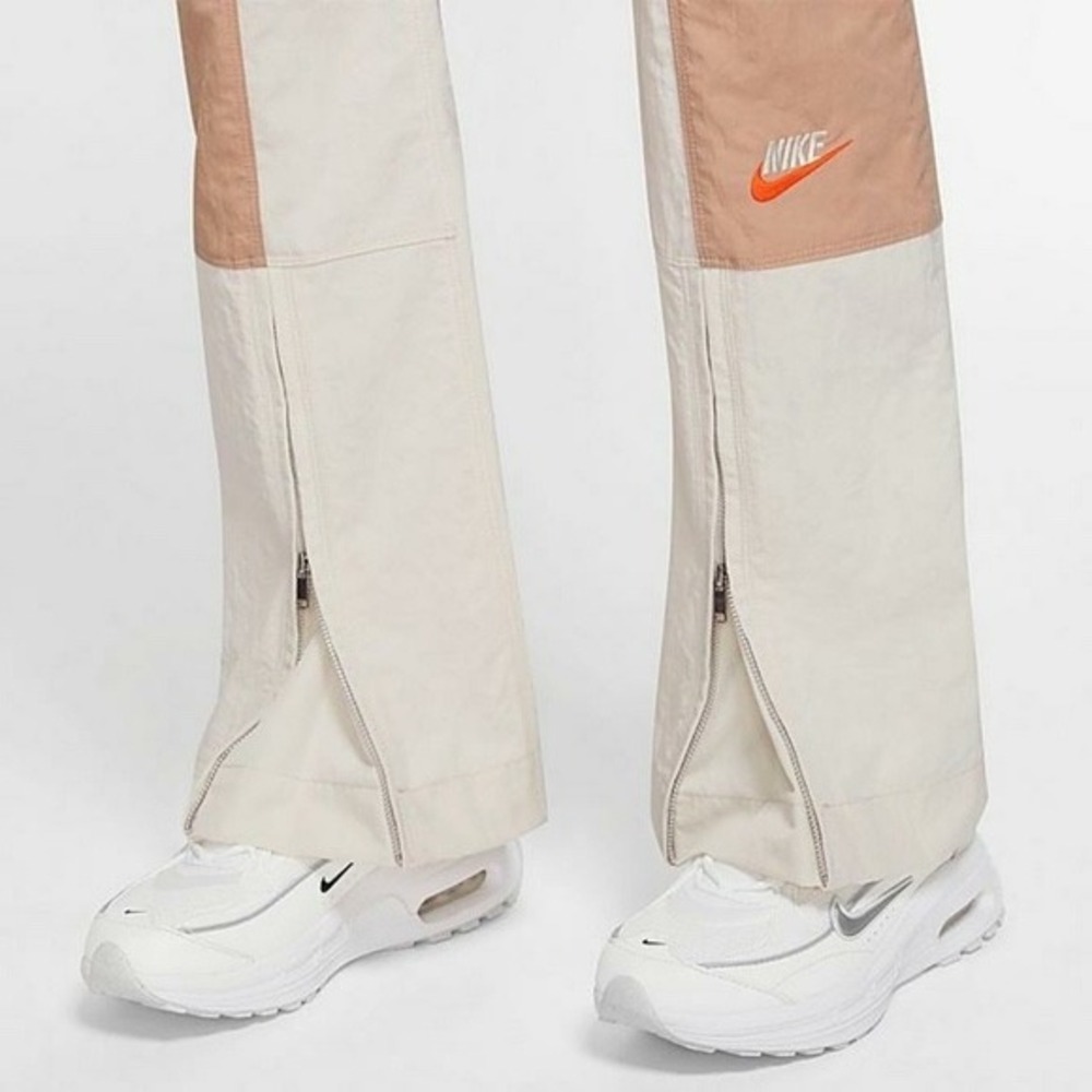 Nike Sportswear Woven High Rise Colorblock Pants Sail Tan Orange Zipper Cuffs - Picture 3 of 10